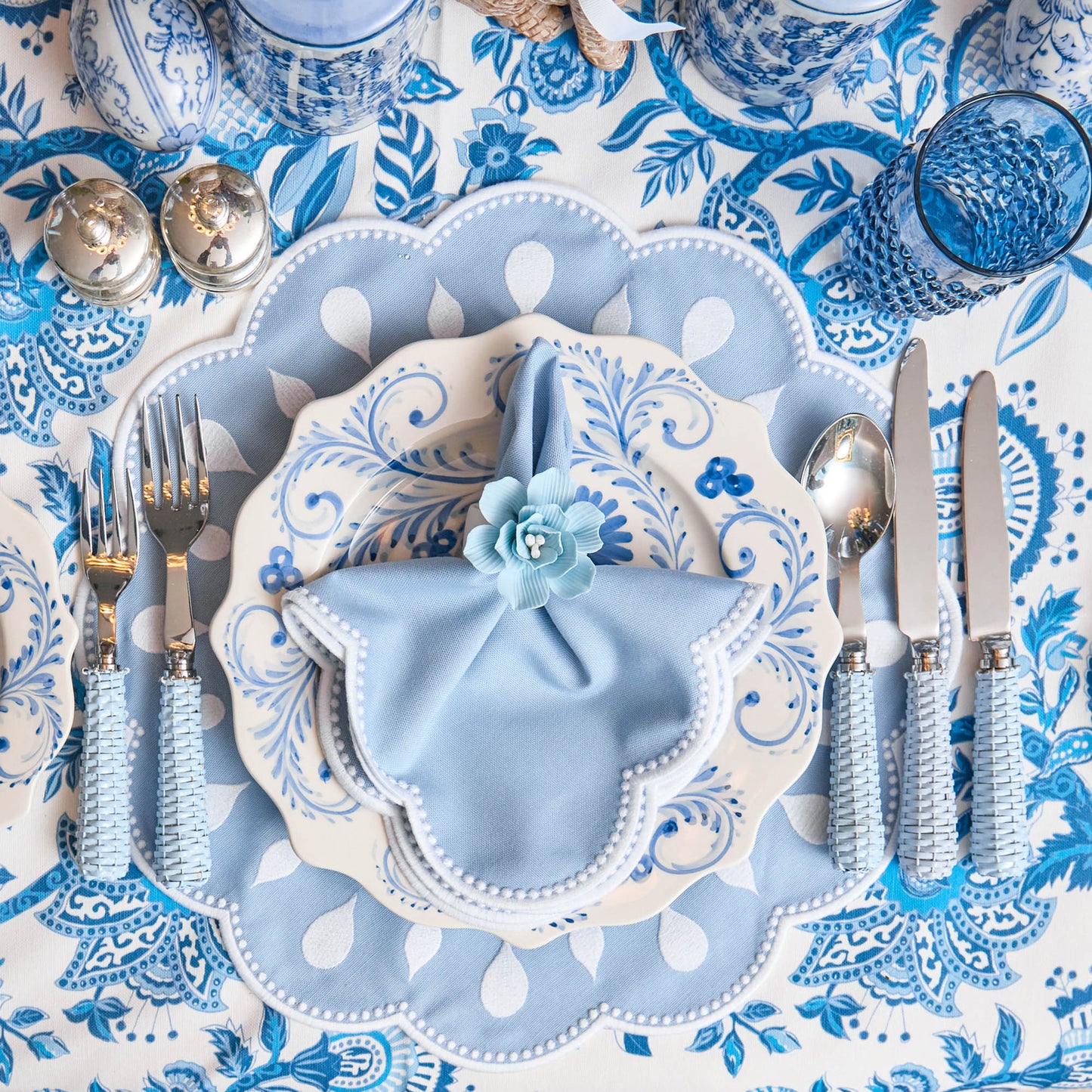 Ronds de serviette Fiore bleu doux (lot de 4)