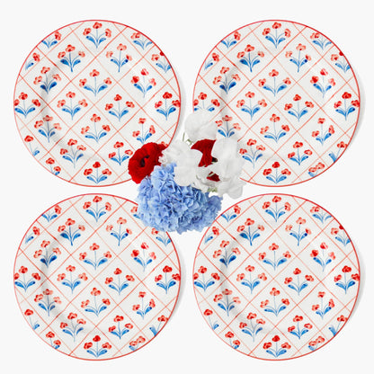 Assiettes à dîner à motif floral bleu et rouge (lot de 4)