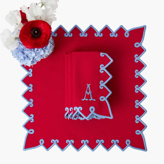 Serviettes Angelina rouges et bleues (lot de 4)