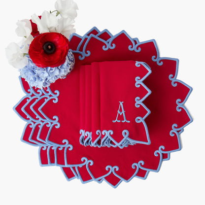 Sets de table et serviettes Angelina rouges et bleus (lot de 4)