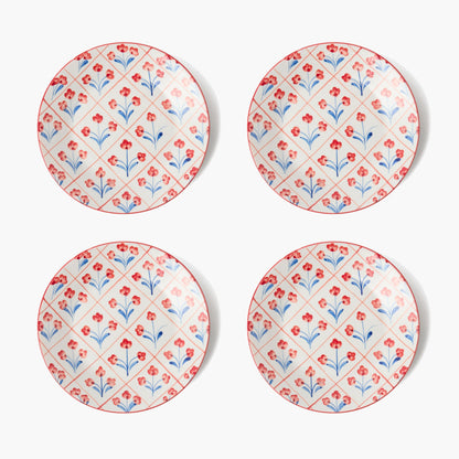 Assiettes à dîner à motif floral bleu et rouge (lot de 4)