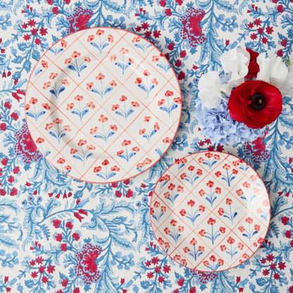 Assiettes à dîner et à entrée à motif floral bleu et rouge (lot de 8)