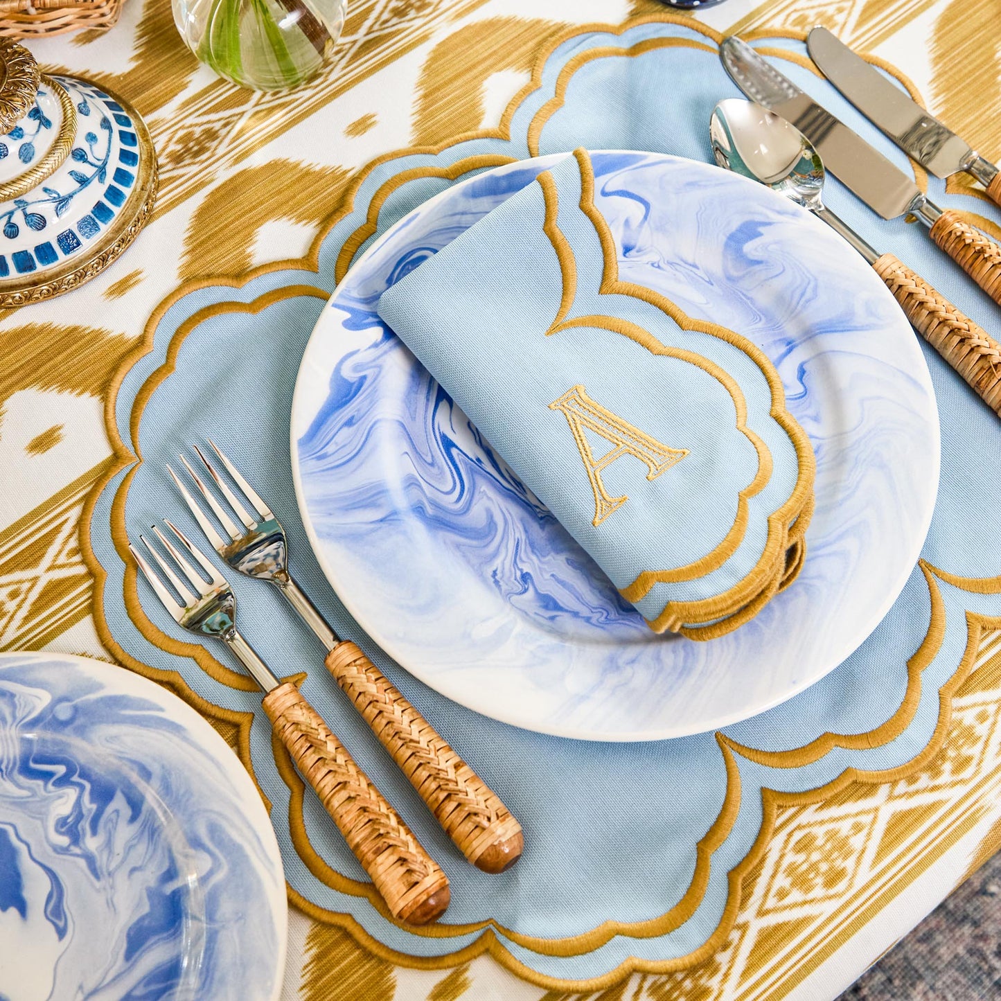 Serviettes Serena Bleu et Caramel (Lot de 4)