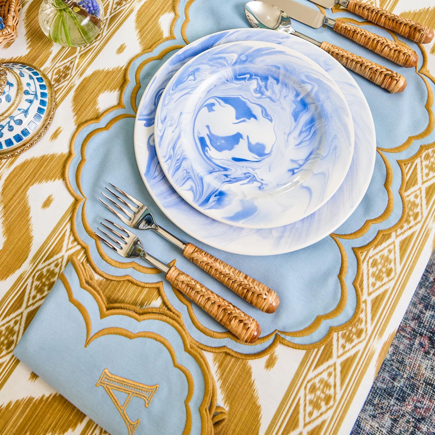 Sets de table Serena bleu et caramel (lot de 4)