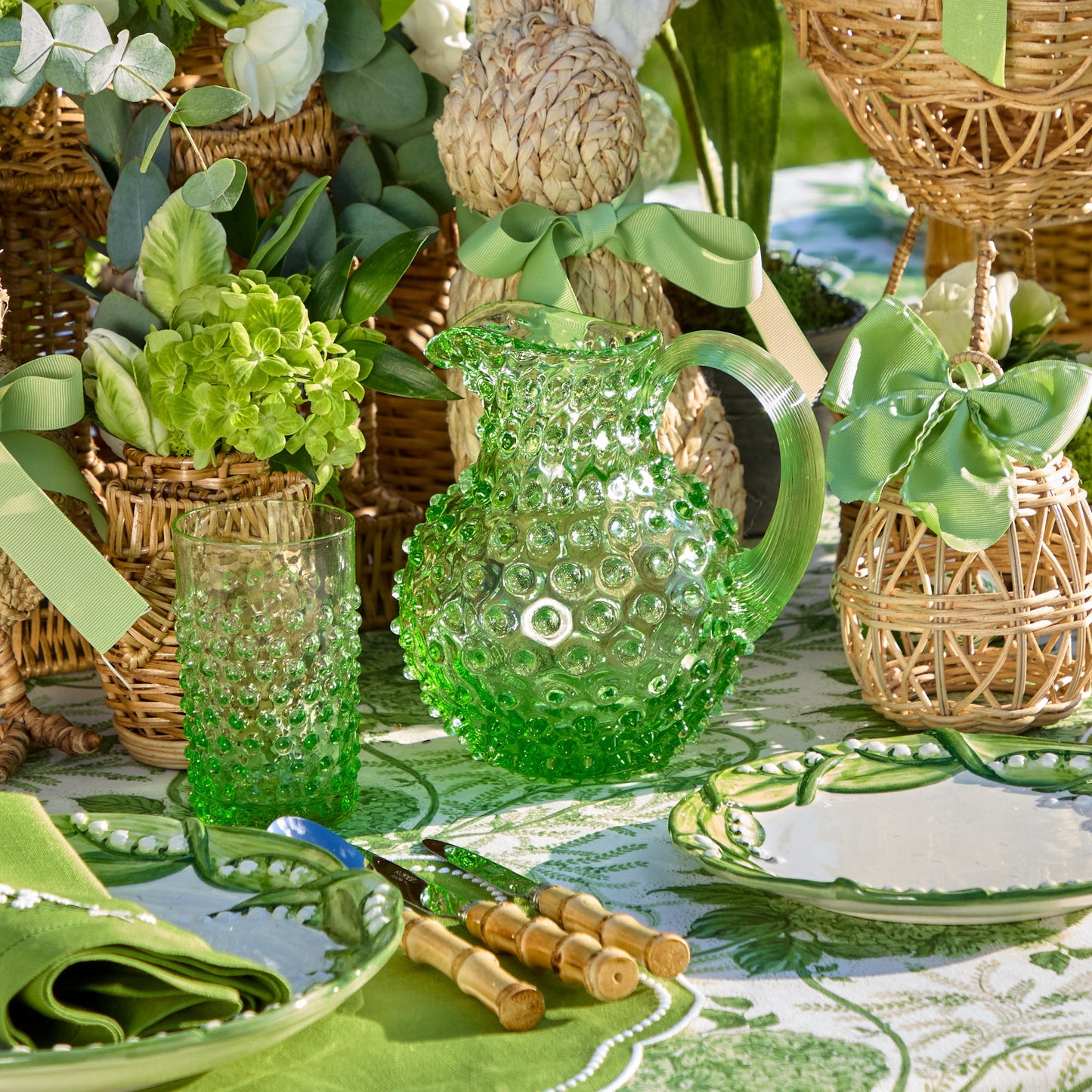 Petite carafe et verres à clous émeraude (lot de 6)