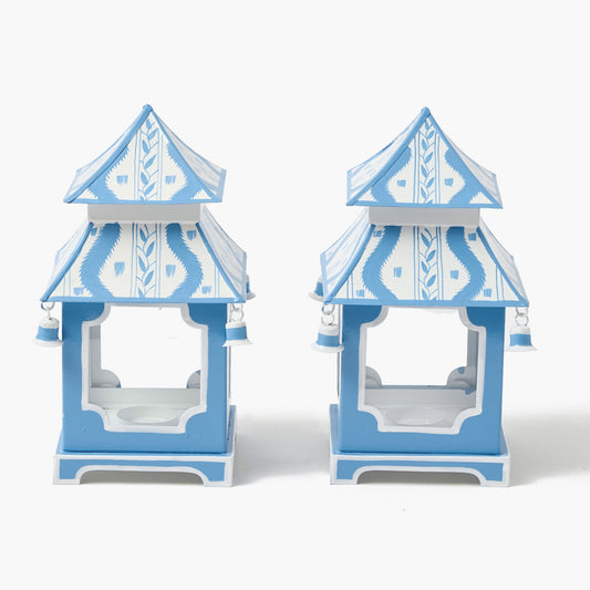 Mini lanterne pagode Ikat bleue (paire)