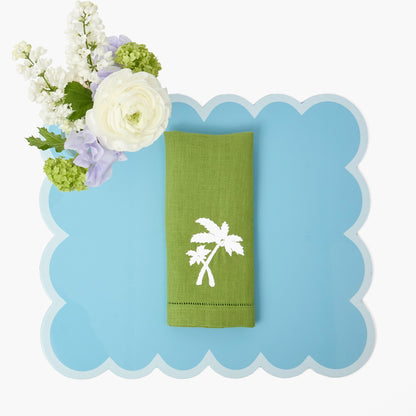 Serviettes en lin vert motif palmier (lot de 4)