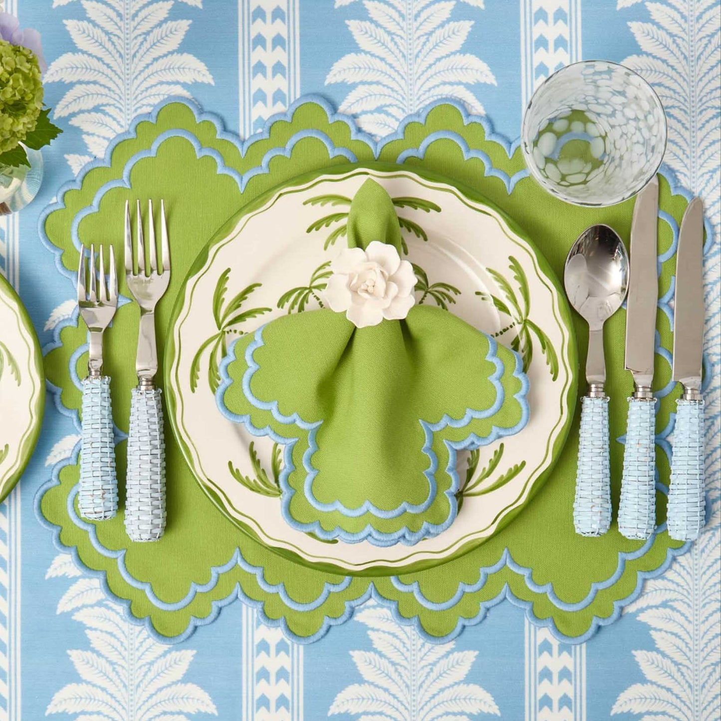 Sets de table et serviettes Scarlett vert et bleu (lot de 4)