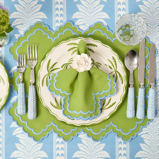 Sets de table et serviettes Scarlett vert et bleu (lot de 4)