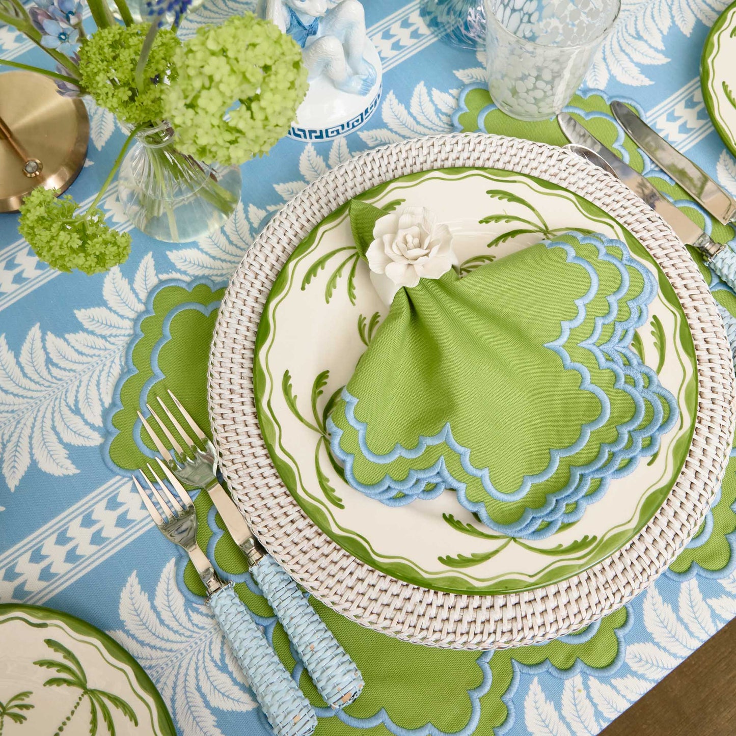 Sets de table et serviettes Scarlett vert et bleu (lot de 4)