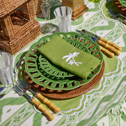 Serviettes en lin vert motif palmier (lot de 4)