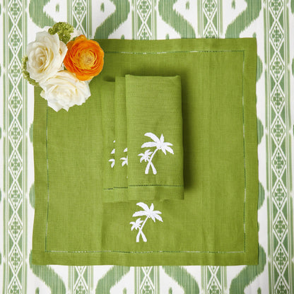 Serviettes en lin vert motif palmier (lot de 4)