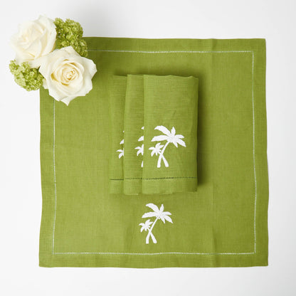 Serviettes en lin vert motif palmier (lot de 4)