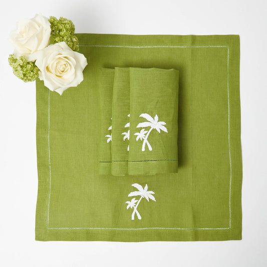 Serviettes en lin vert motif palmier (lot de 4)