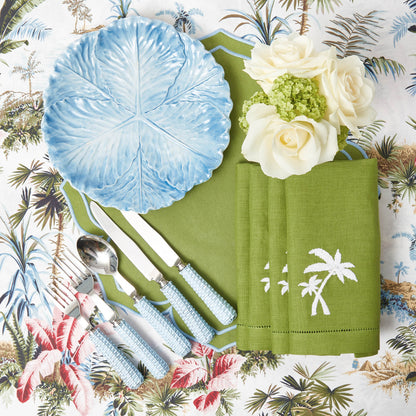Serviettes en lin vert motif palmier (lot de 4)