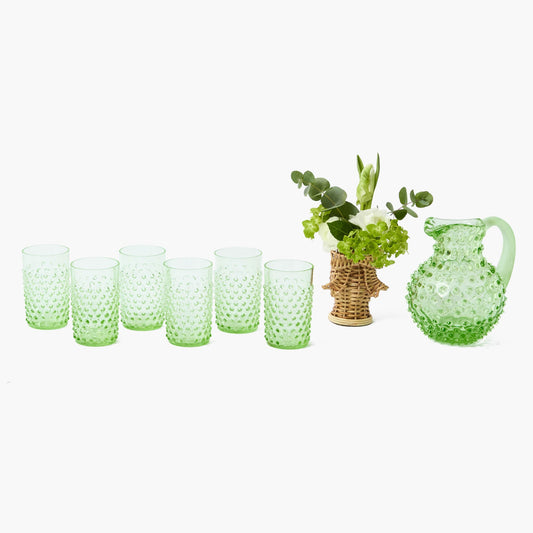 Petite carafe et verres à clous émeraude (lot de 6)