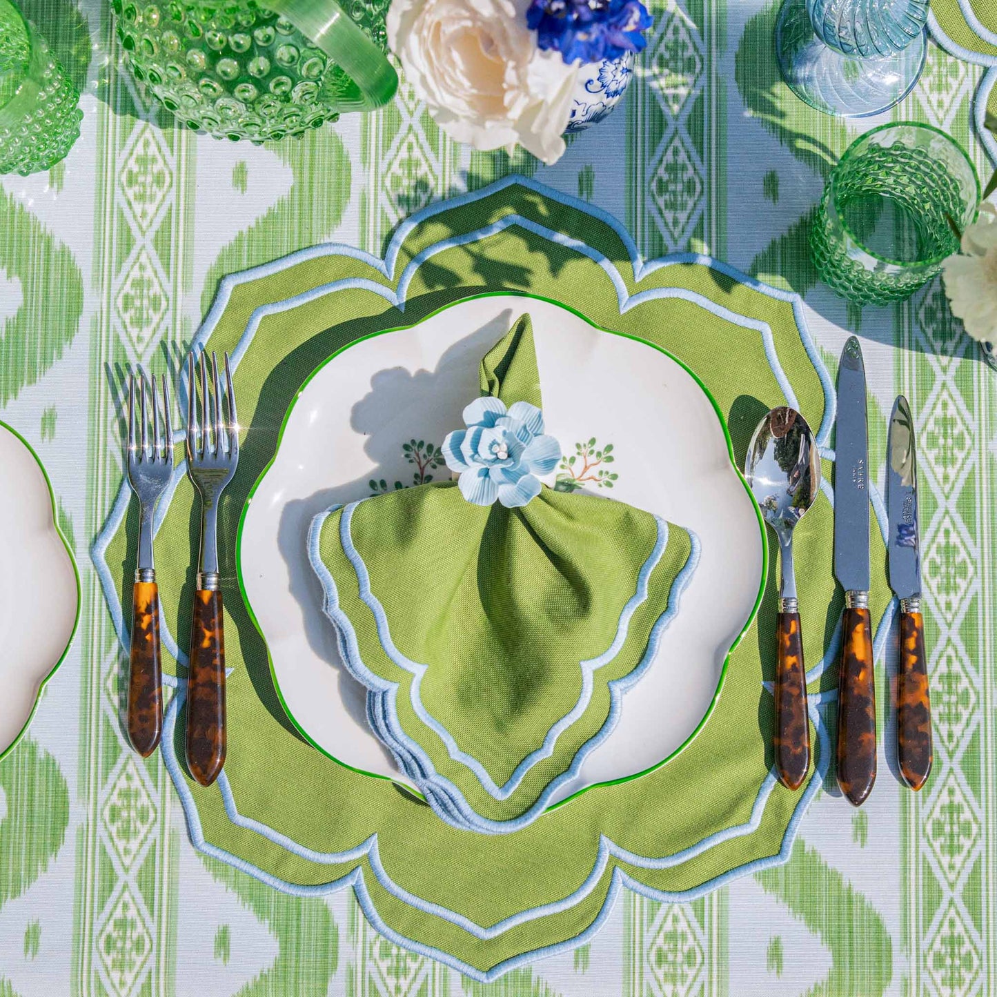Ronds de serviette Fiore bleu doux (lot de 4)