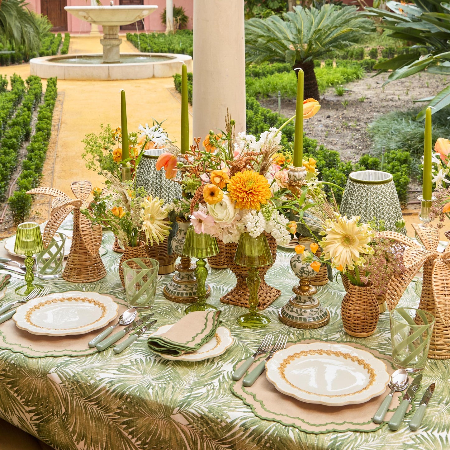 Sets de table et serviettes Edith Sand &amp; Green (lot de 4)
