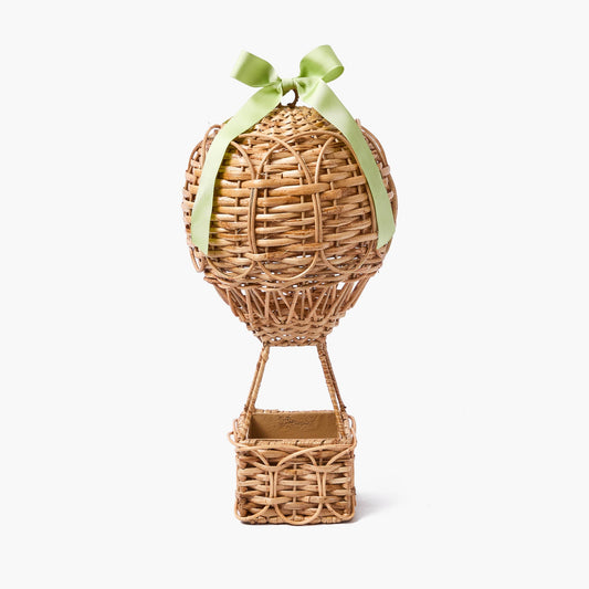 Montgolfière en rotin avec nœud en gros-grain vert