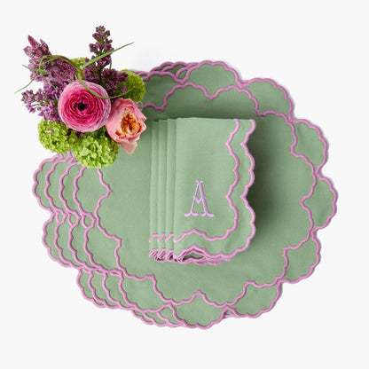 Sets de table et serviettes Lily Soft Green &amp; Pink (lot de 4)