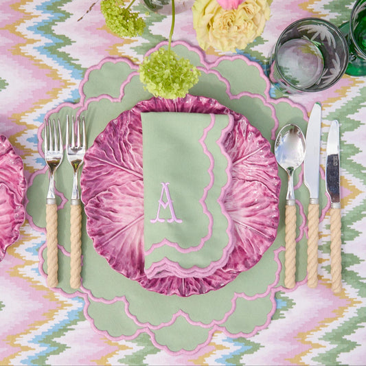 Sets de table et serviettes Lily Soft Green &amp; Pink (lot de 4)