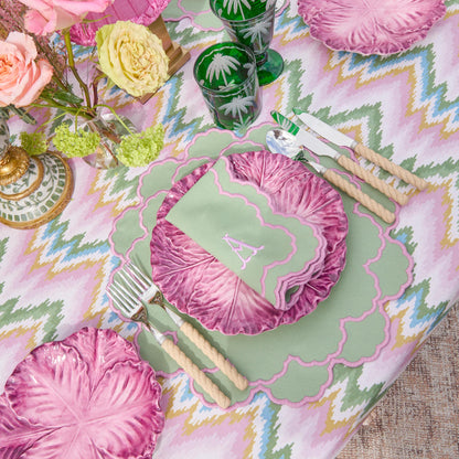 Sets de table et serviettes Lily Soft Green &amp; Pink (lot de 4)