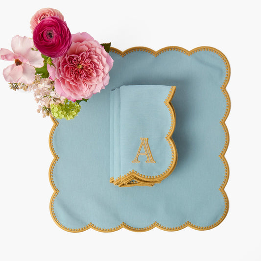 Serviettes Bettina Bleu et Caramel (Lot de 4)