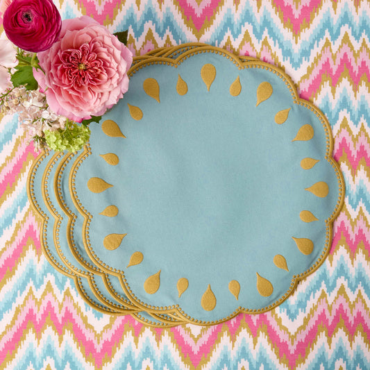 Sets de table Bettina bleu et caramel (lot de 4)