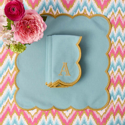 Sets de table et serviettes Bettina bleu et caramel (lot de 4)