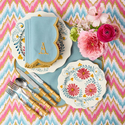 Sets de table et serviettes Bettina bleu et caramel (lot de 4)