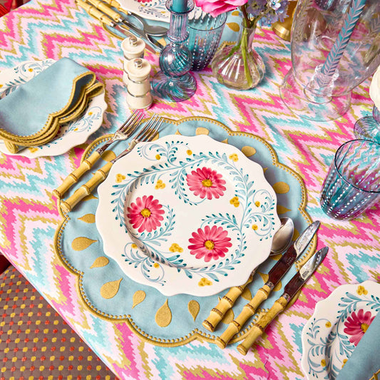 Sets de table et serviettes Bettina bleu et caramel (lot de 4)
