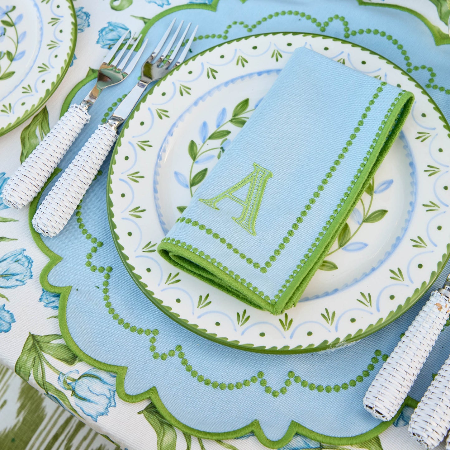 Sets de table et serviettes Mariana bleu et vert (lot de 4)