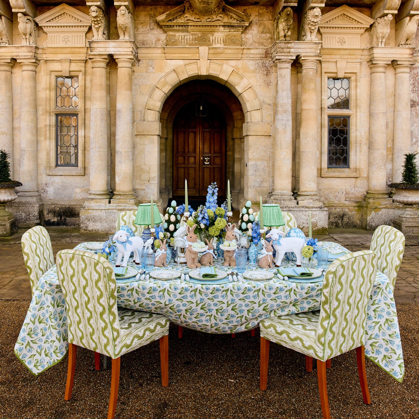 Sets de table et serviettes Mariana bleu et vert (lot de 4)